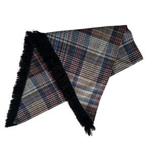 Wool Plaid Vintage Shawl with Black Fringe